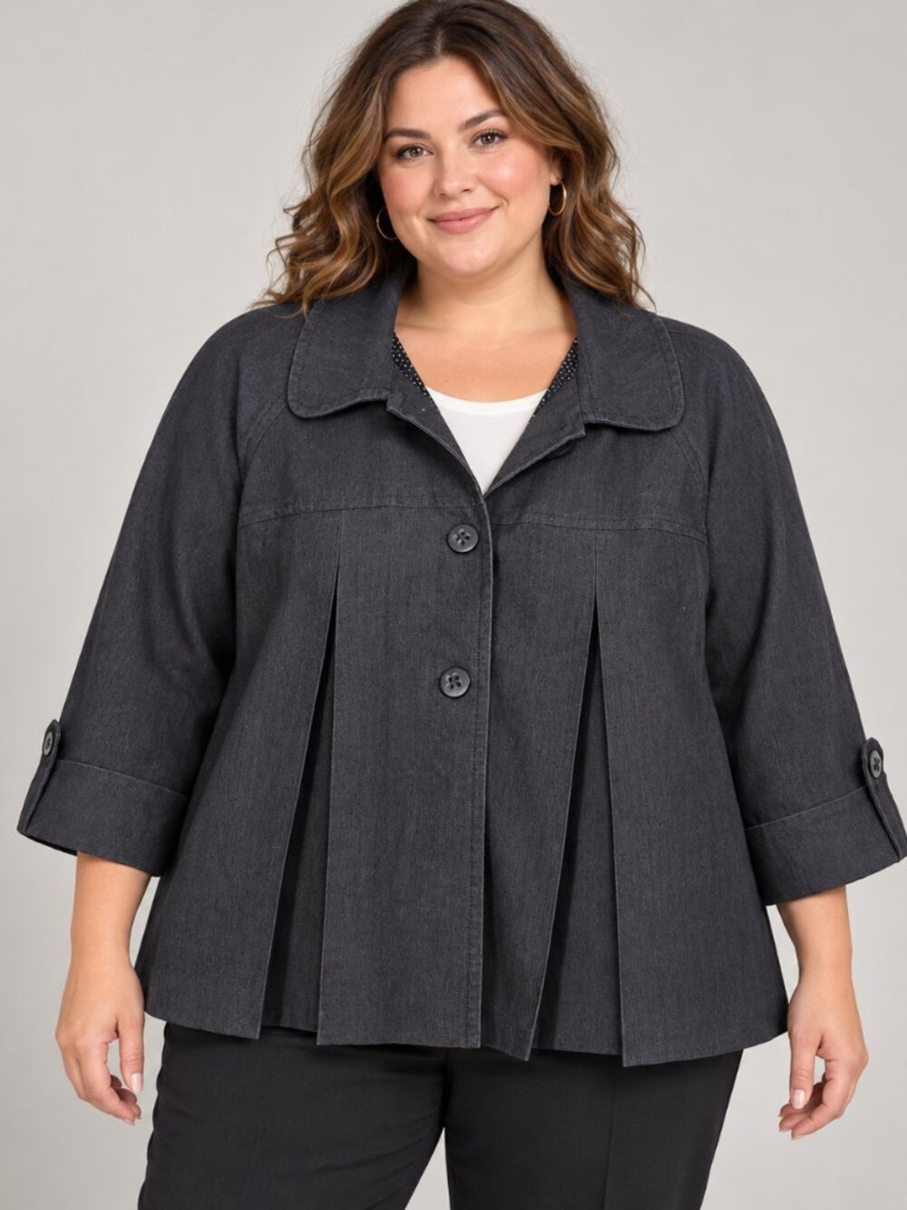 Larry Levine Lifestyle Attitude Jacket Women’s 18W Charcoal Gray Pleated Swing